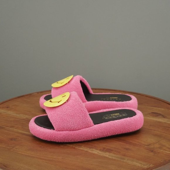 Smiley x Joshuas Womens Slide Sandals Size 39 / 9 Pink Terry Cloth Yellow Face - Picture 5 of 11